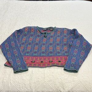 Lizwear - Colorful Patterned Women's Sweater with Beaded Accents